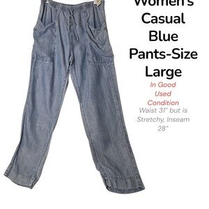 Splendid Blue Wide-Leg Pants | Elastic Waist Drawstring | Size L